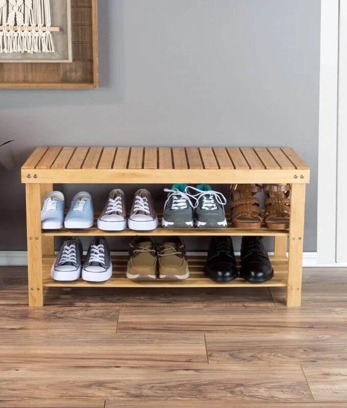 Kalpavriksh Solid Acacia wood Open Shelf Shoe Rack With Seat