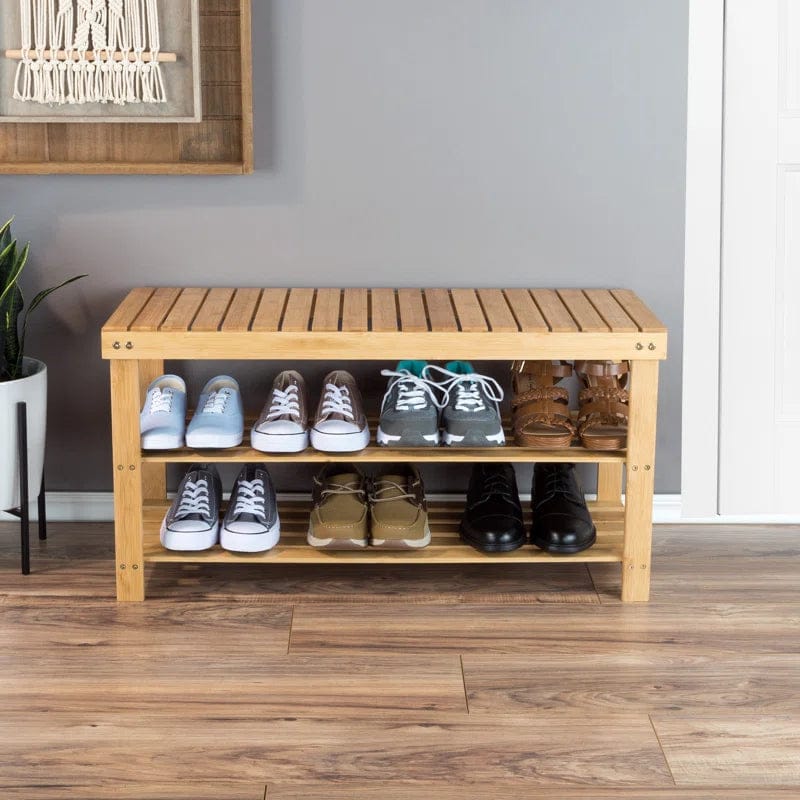 Kalpavriksh Solid Acacia wood Open Shelf Shoe Rack With Seat