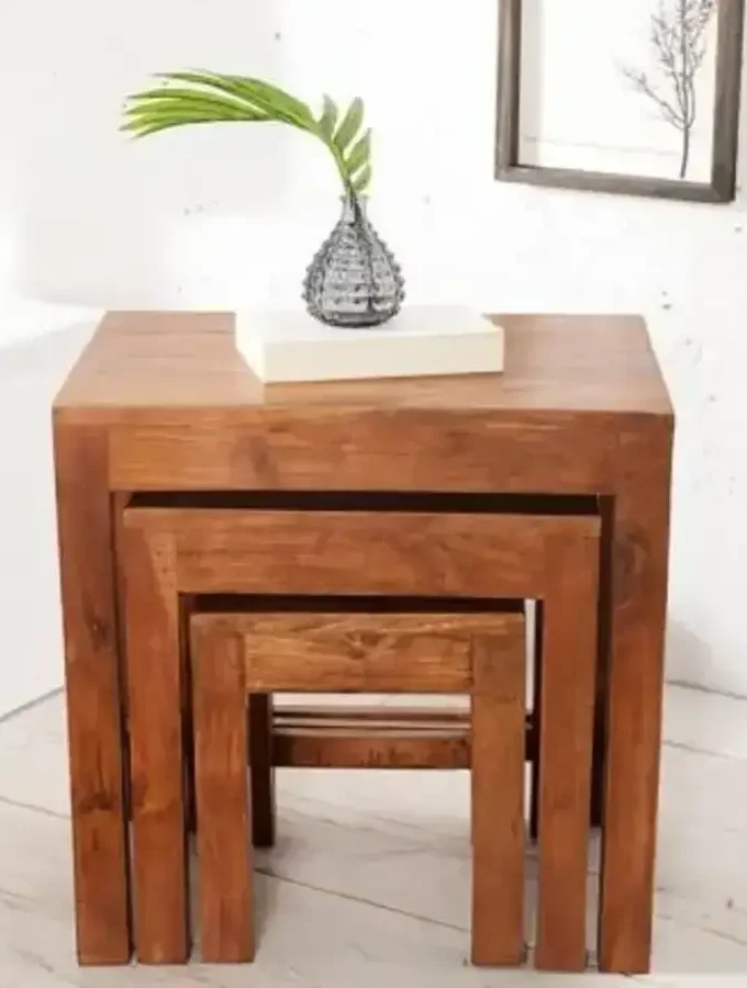 Kalpavriksh Solid Acacia Wood End and Side Table Set of Three