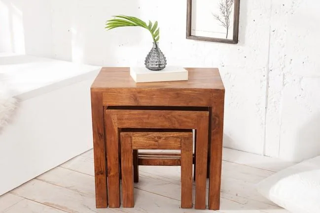 Kalpavriksh Solid Acacia Wood End and Side Table Set of Three