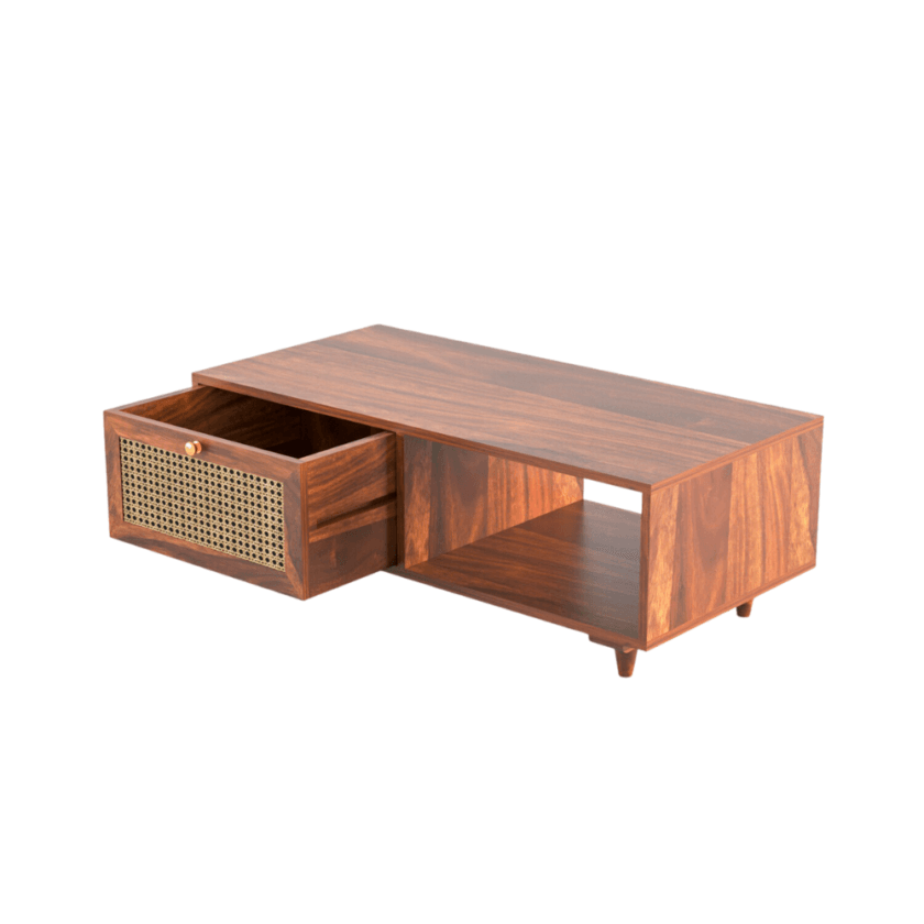 Kalpavriksh Solid Acacia Wood Coffee Table With One Drawer - Image 3