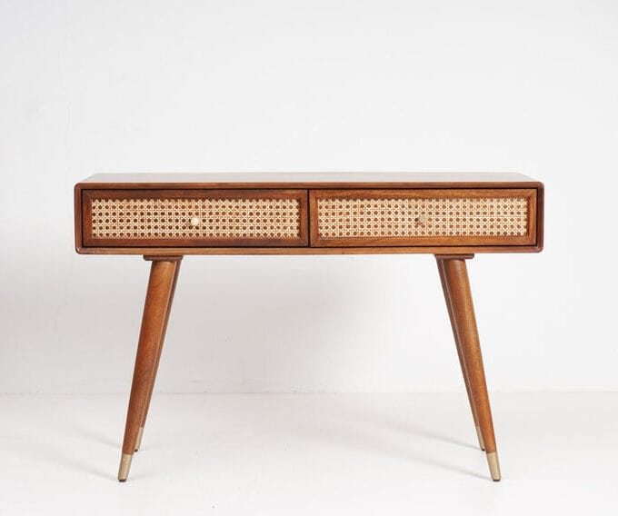 Kalpavriksh Solid Mango Wood Rattan Cane Console Table
