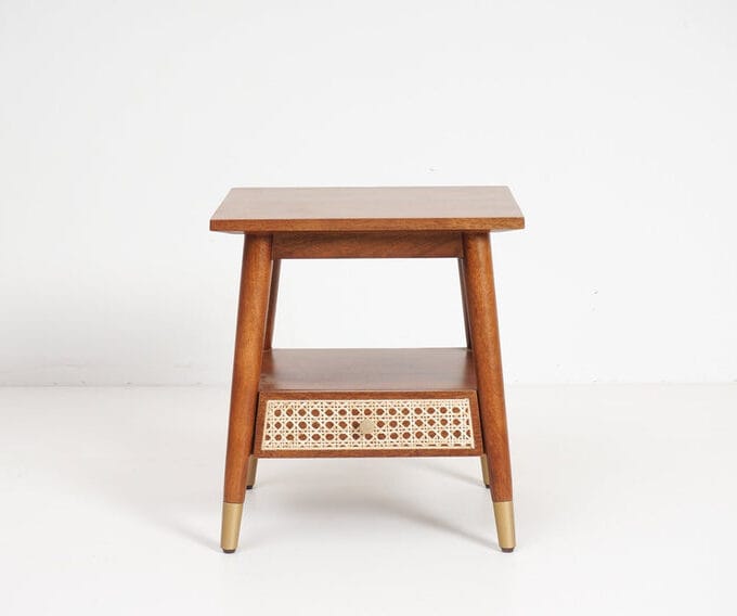 Kalpavriksh Solid Mango Wood Rattan End and Side Table With One Drawer