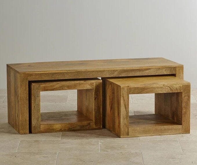 Kalpavriksh Solid Mango Wood Coffee Table With Two Stool