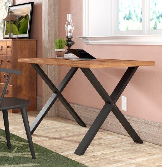 Kalpavriksh Solid Acacia Wood Office Table with Steel Legs