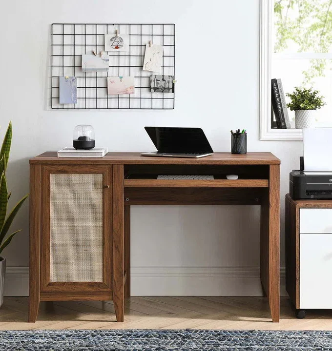 Kalpavriksh Solid Acacia Wood Rattan Cane Office Table