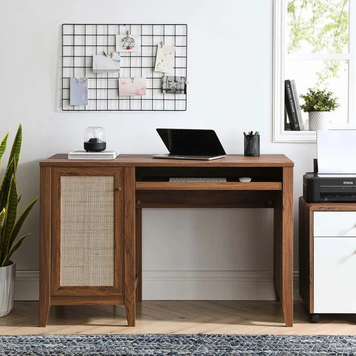 Kalpavriksh Solid Acacia Wood Rattan Cane Office Table