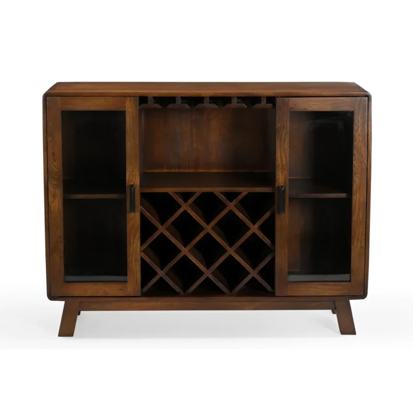 Kalpavriksh Solid Mango Wood Glass door Bar Cabinet