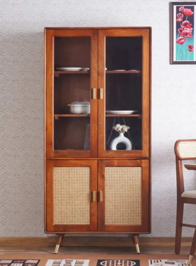 Kalpavriksh Solid Acacia Wood Four Door Crockery Cabinet and Cupboards