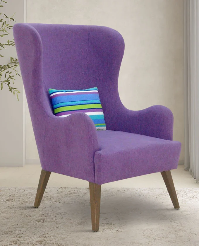 Kalpavriksh Solid Wood Fabric Wing Chair in Purple Colour