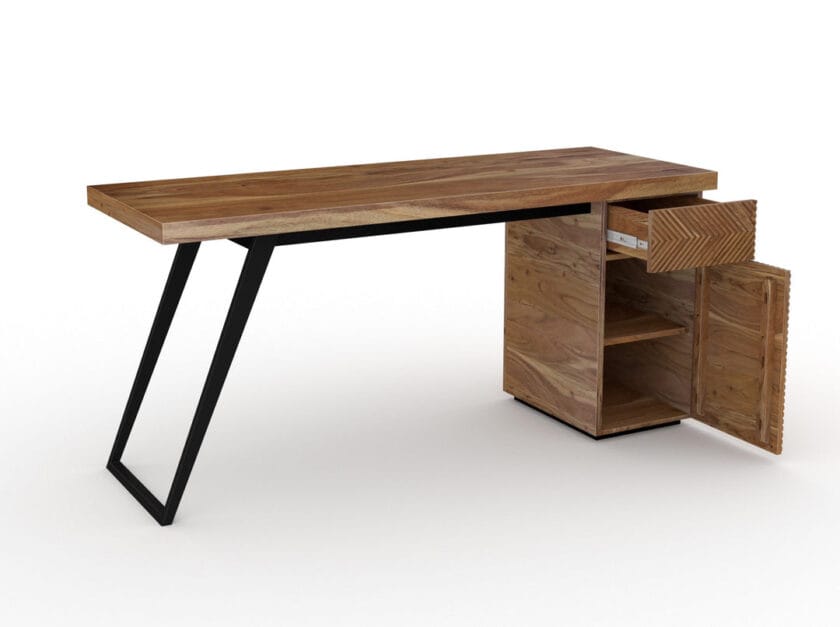 Kalpavriksh Solid Acacia Wood and Carbon Steel Study Table with One Drawer and One Door - Image 3