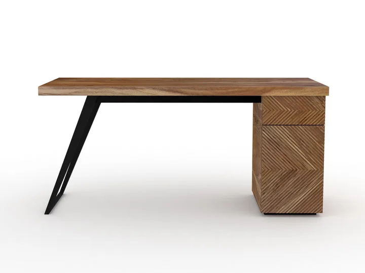Kalpavriksh Solid Acacia Wood and Carbon Steel Study Table with One Drawer and One Door