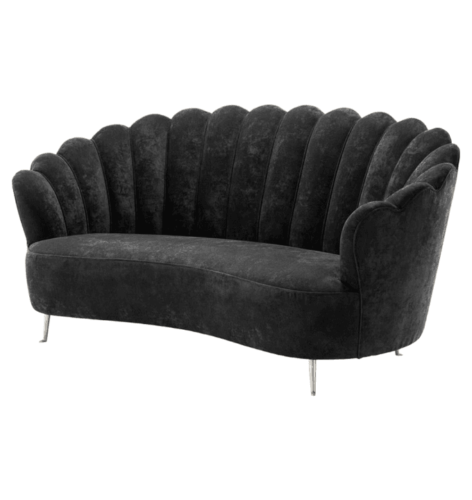 Kalpavriksh Solid Wood Three Seater Black Velvet Sofa