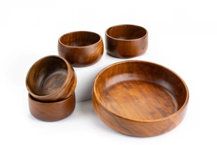 Kalpavriksh Solid Acacia Wood Bowls Set Of 1 Large & 4 Small