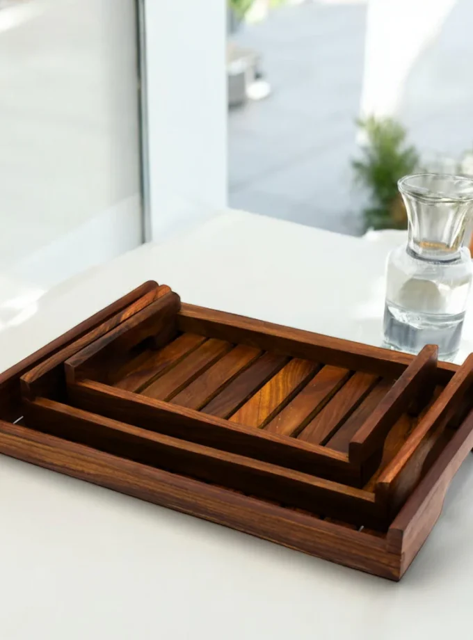 Kalpavriksh Solid Acacia wood Tray Set of Three