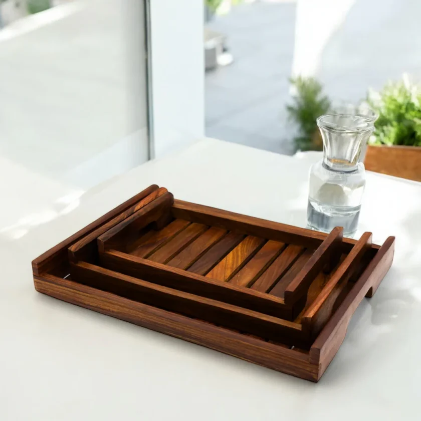 Kalpavriksh Solid Acacia wood Tray Set of Three