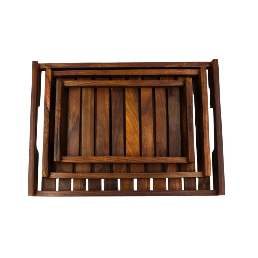 Kalpavriksh Solid Acacia wood Tray Set of Three - Image 3
