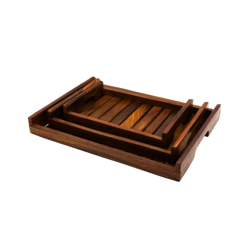 Kalpavriksh Solid Acacia wood Tray Set of Three - Image 4