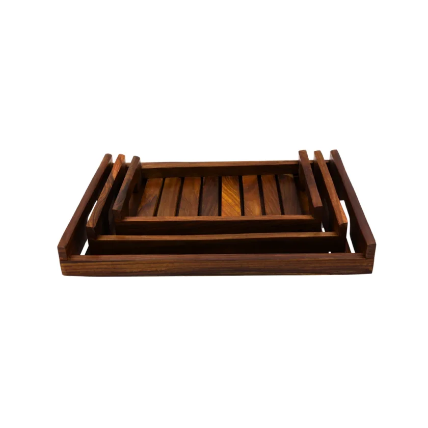 Kalpavriksh Solid Acacia wood Tray Set of Three - Image 5