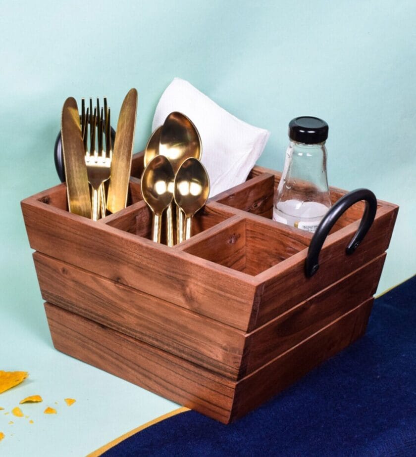 Kalpavriksh Solid Mango Wood Cutlery Holder/Stand