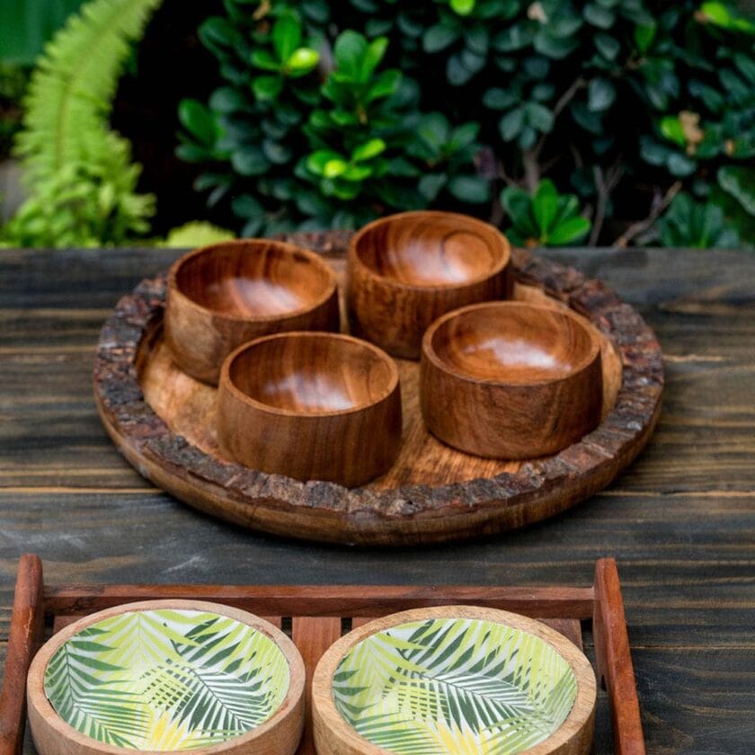 Kalpavriksh Solid Acacia Wood Bowls Set Of Two - Image 4