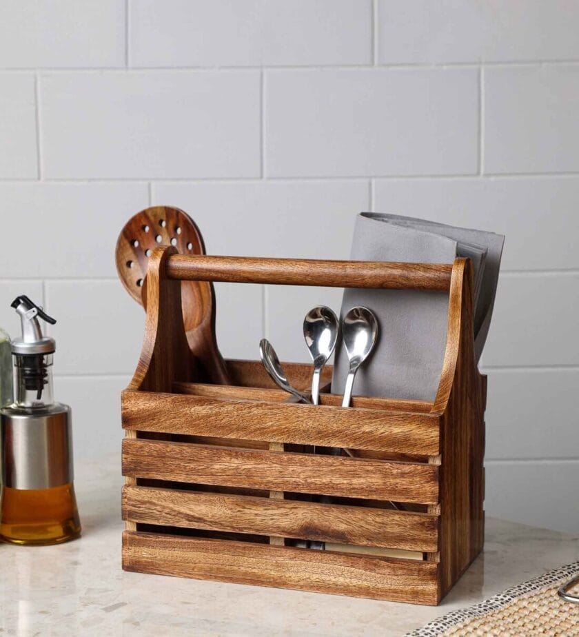Kalpavriksh Solid Acacia Wood Cutlery Holder/Stand - Image 3