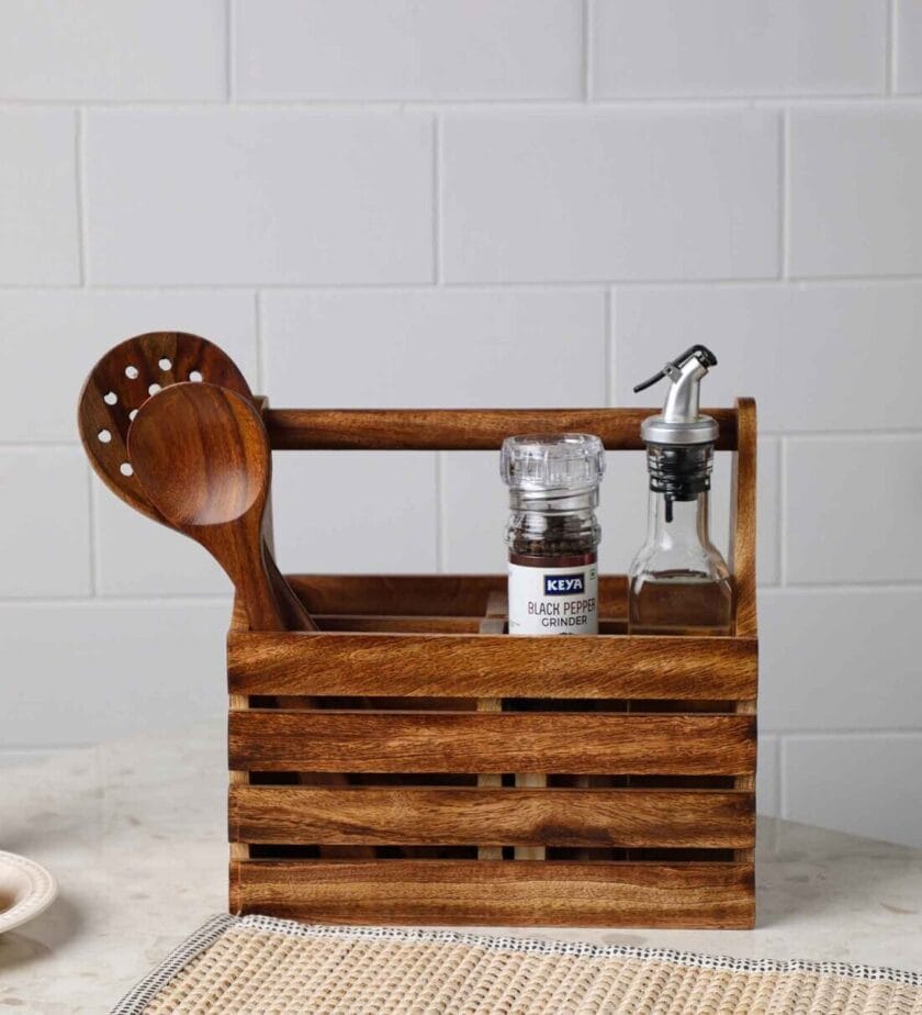 Kalpavriksh Solid Acacia Wood Cutlery Holder/Stand - Image 4