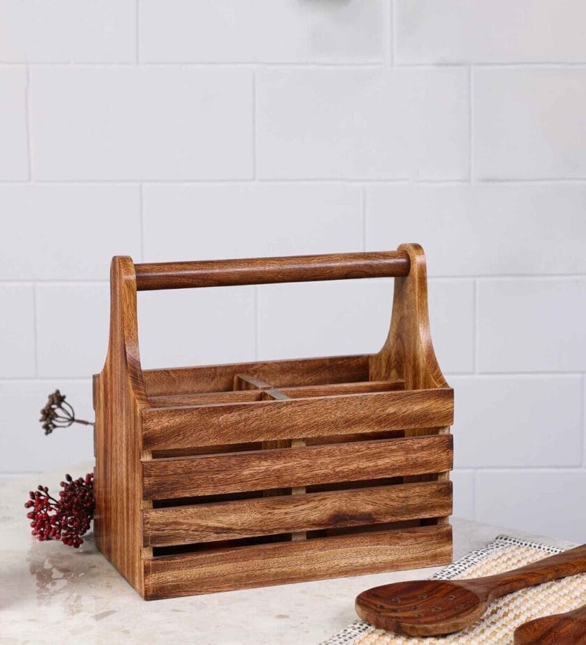 Kalpavriksh Solid Acacia Wood Cutlery Holder/Stand - Image 5