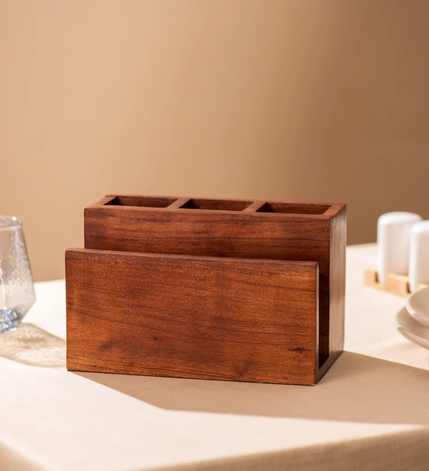 Kalpavriksh Solid Acacia Wood Cutlery Holder/Stand - Image 4