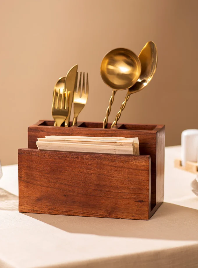 Kalpavriksh Solid Acacia Wood Cutlery Holder/Stand