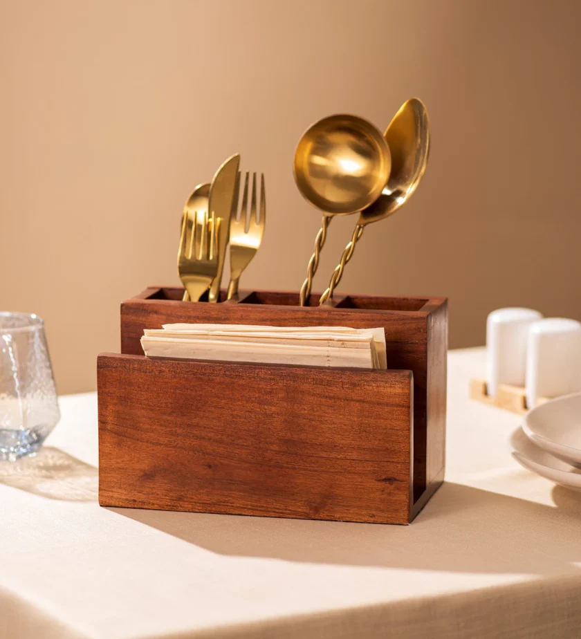 Kalpavriksh Solid Acacia Wood Cutlery Holder/Stand