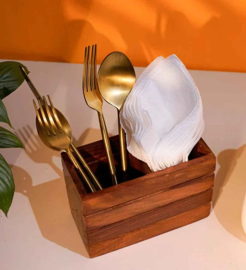 Kalpavriksh Solid Acacia Wood Cutlery Holder/Stand - Image 3