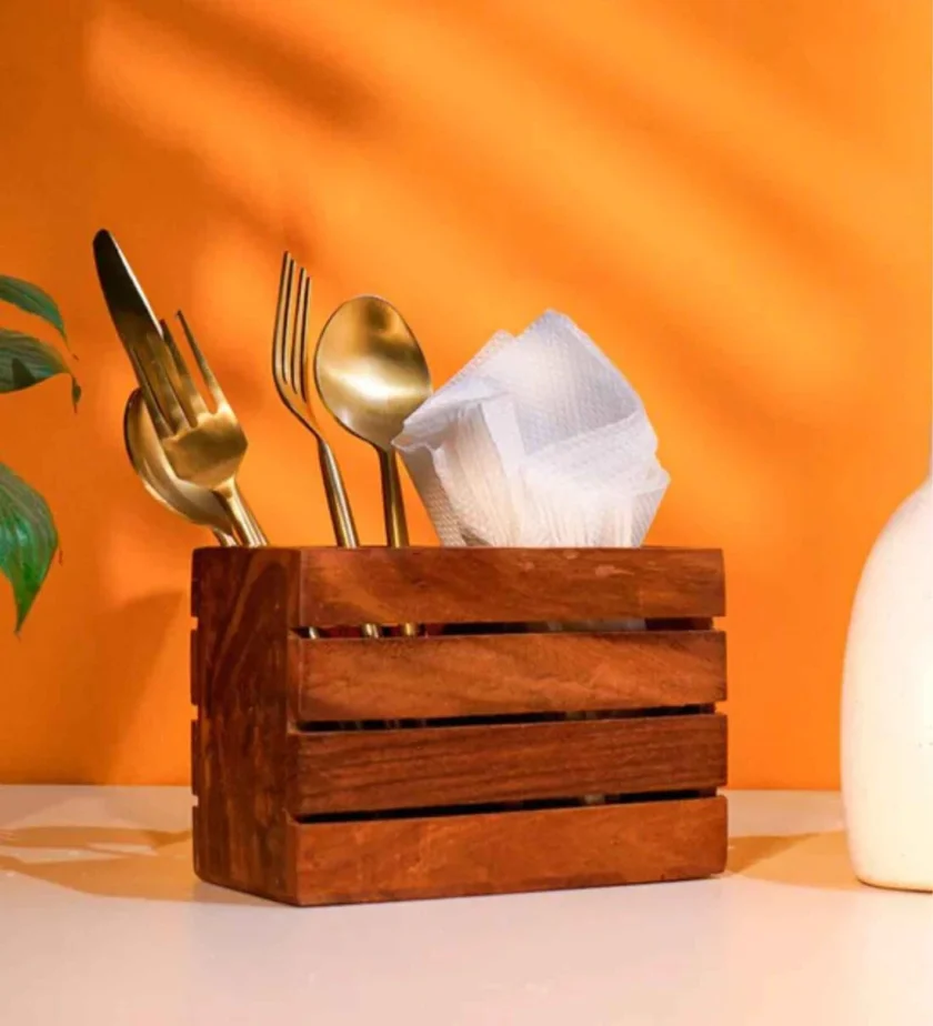 Kalpavriksh Solid Acacia Wood Cutlery Holder/Stand