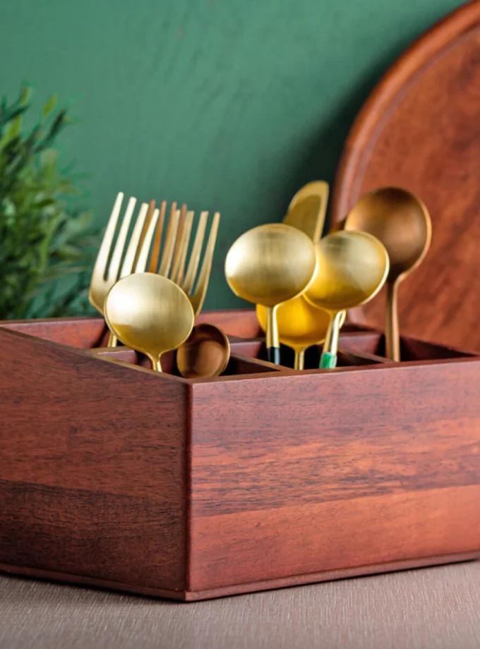 Kalpavriksh Solid Acacia Wood Cutlery Holder/Stand
