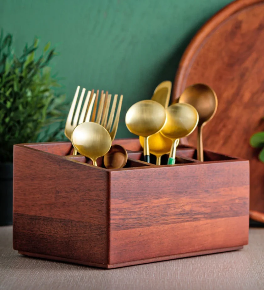 Kalpavriksh Solid Acacia Wood Cutlery Holder/Stand