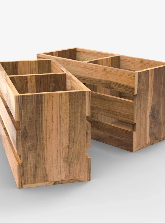 Kalpavriksh Solid Mango Wood Cutlery Holder/Stand Set Of Two