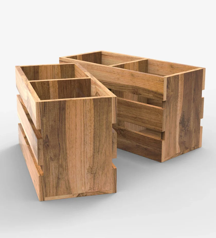 Kalpavriksh Solid Mango Wood Cutlery Holder/Stand Set Of Two