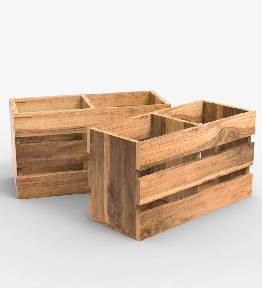 Kalpavriksh Solid Mango Wood Cutlery Holder/Stand Set Of Two - Image 2