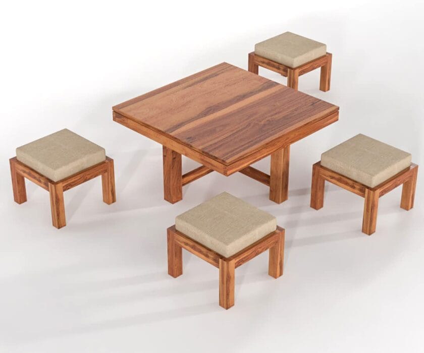 Kalpavriksh Solid Acacia Wood Coffee Table With 4 Stool - Image 2